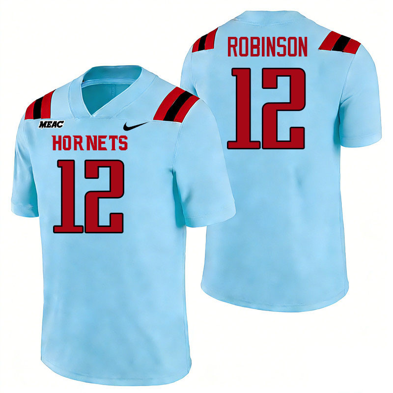 Delaware State Hornets #12 Quincy Robinson College Football Jerseys,Uniforms Stitched-Light Blue